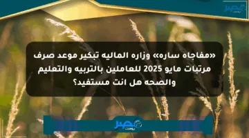 «مفاجأة سارة» وزارة المالية تبكير موعد صرف مرتبات مايو 2025 للعاملين بالتربية والتعليم والصحة هل أنت مستفيد؟